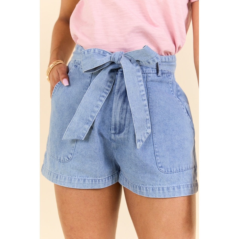 Wherever You Are Light Wash Belted Denim Shorts