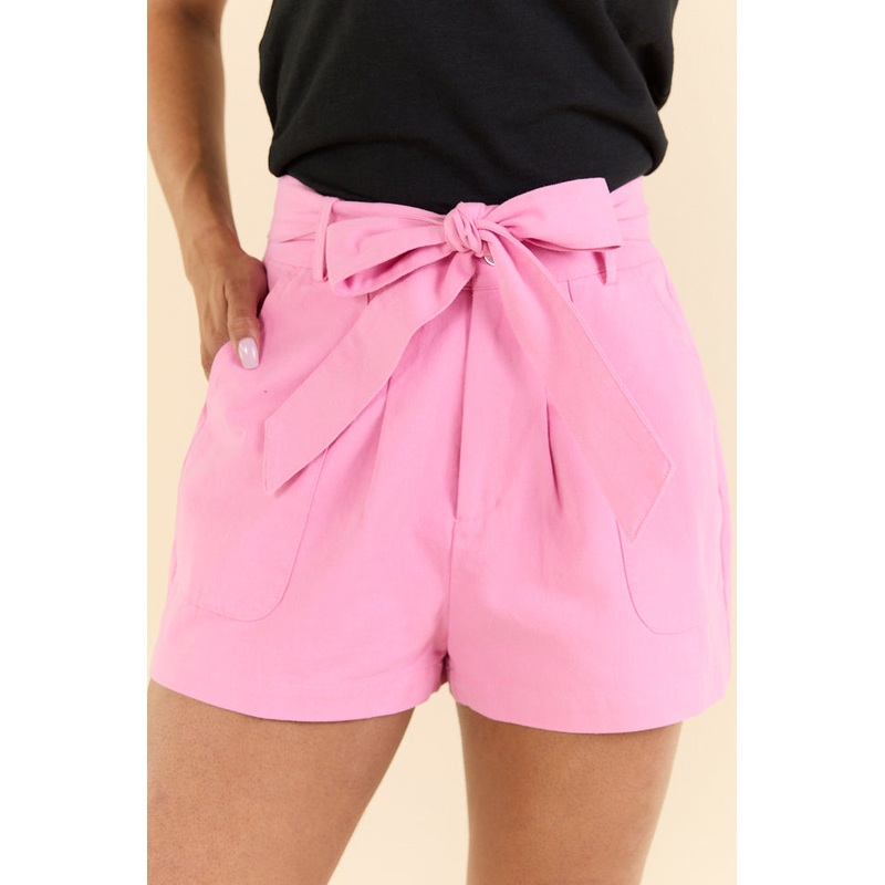 Wherever You Are Pink Belted Denim Shorts