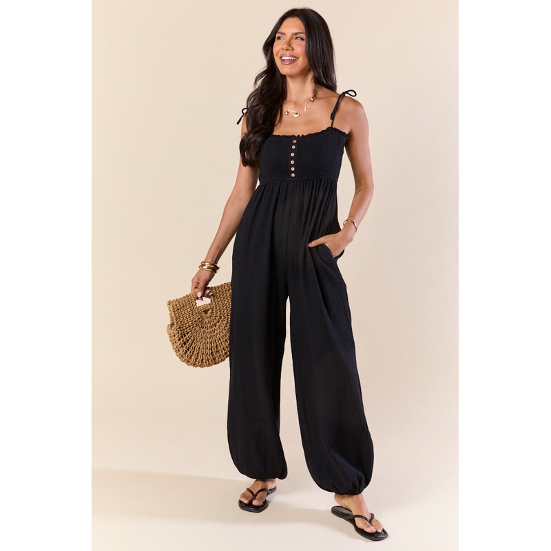 All Around Town Black Gauze Jumpsuit