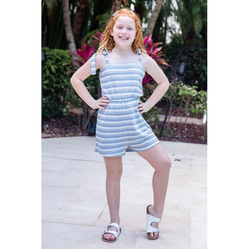 Born To See The World Girls Blue Striped Romper FINAL SALE