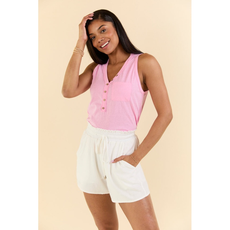 Daily Daze Pink Knit Button Tank Top