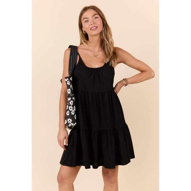 Dockside Drinks Black Mini Tiered Knit Dress