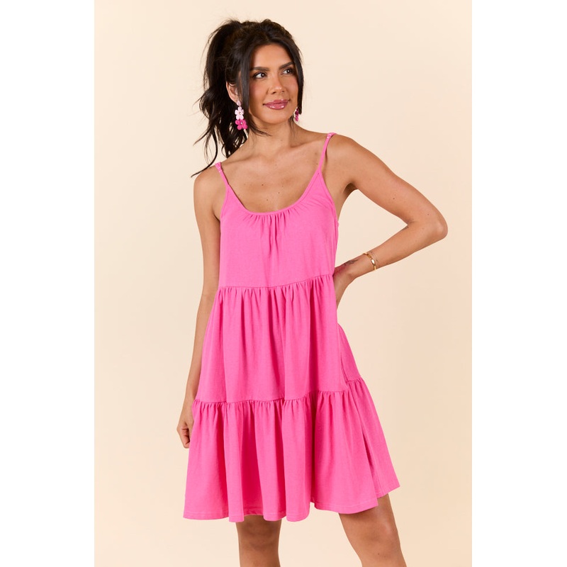 Dockside Drinks Pink Mini Tiered Knit Dress