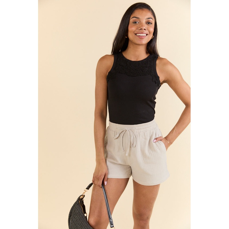 Grace and Lace Applique Black Tank Top