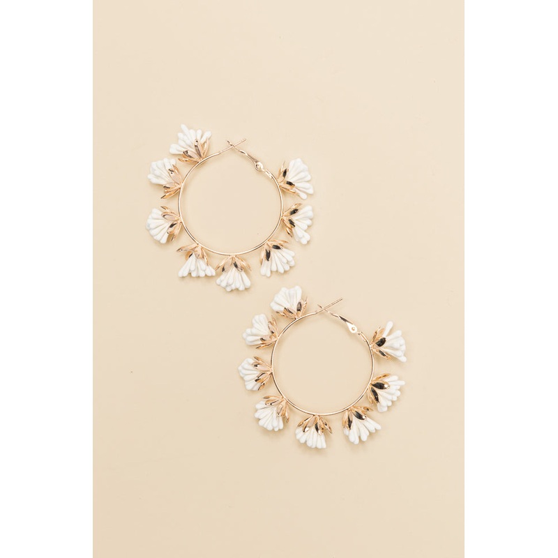 Ivory Flower Hoop Earrings