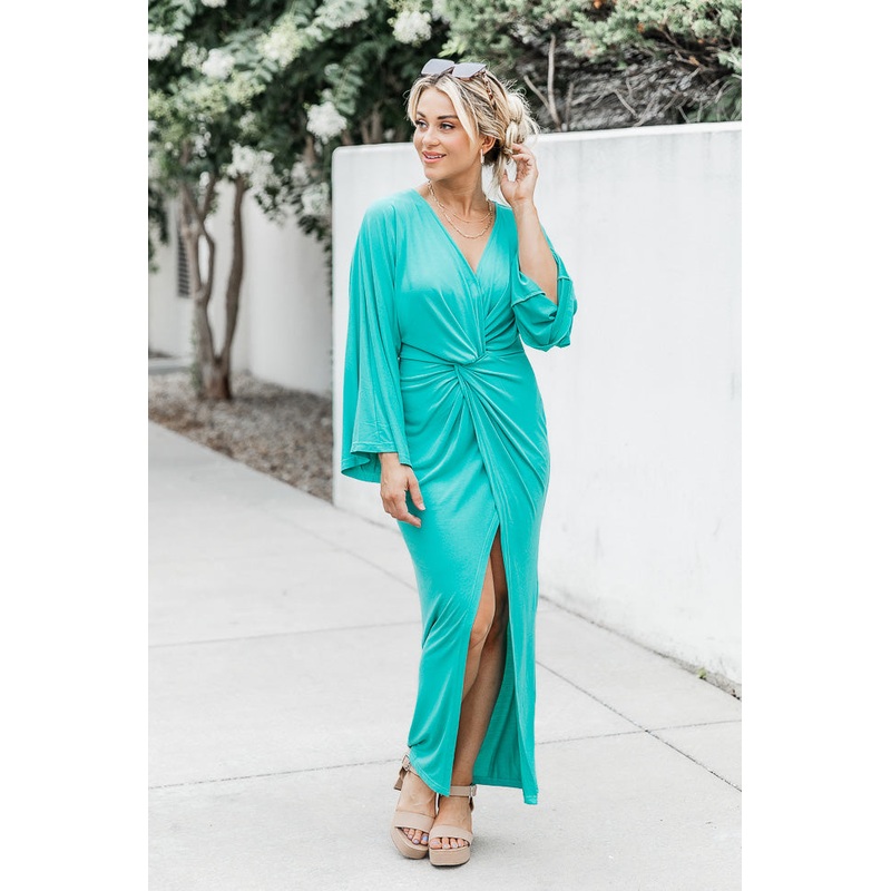 Joyful Feeling Teal Long Sleeve Twist Front Maxi Dress FINAL SALE