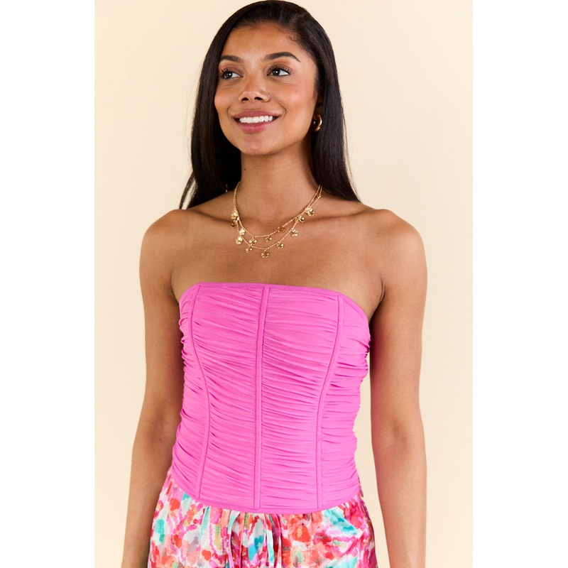 Just My Vibe Pink Ruched Corset Top