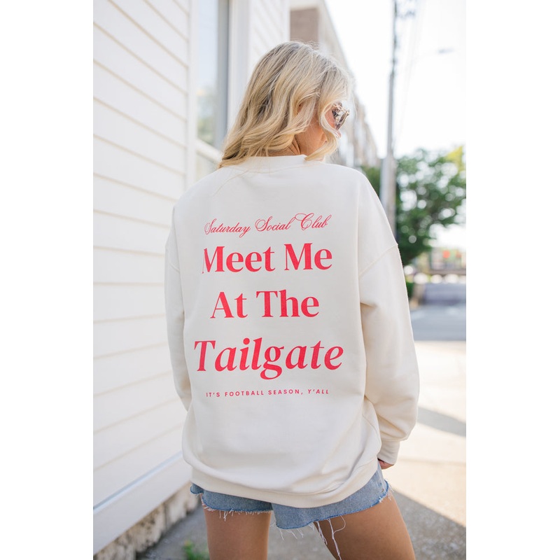 Meet Me At The Tailgate Red Ivory Graphic Sweatshirt FINAL SALE