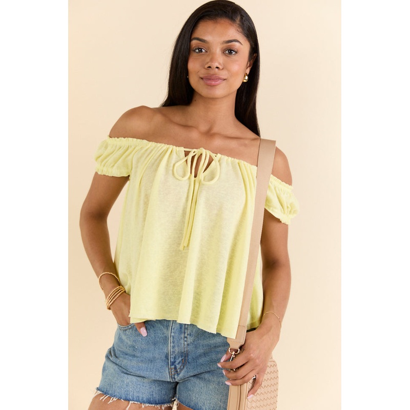 Minimal Essence Yellow Off To Shoulder Knit Top