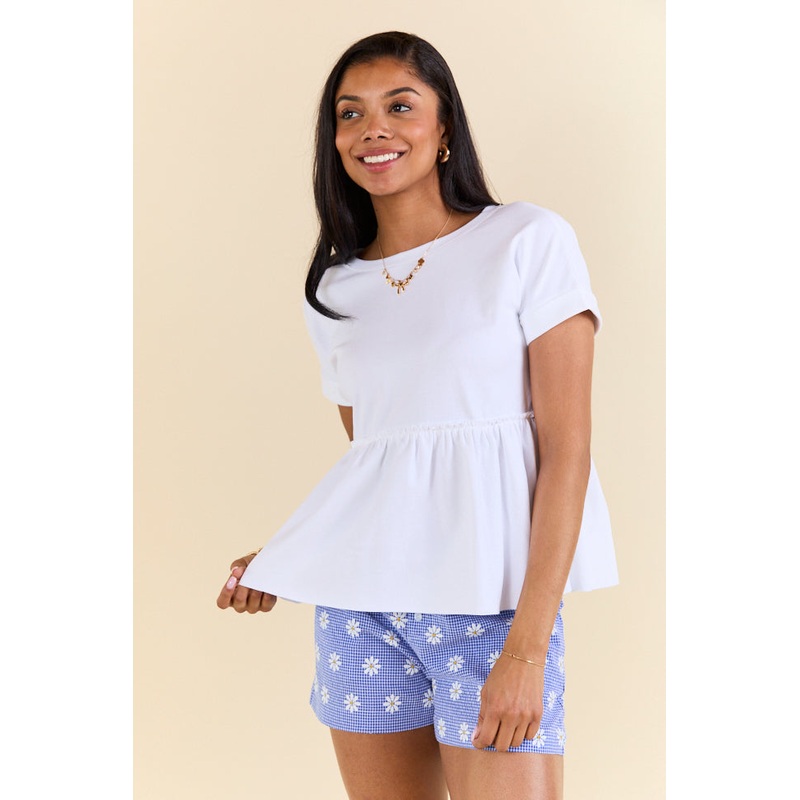 Plainly White Tie Back Peplum Knit Top