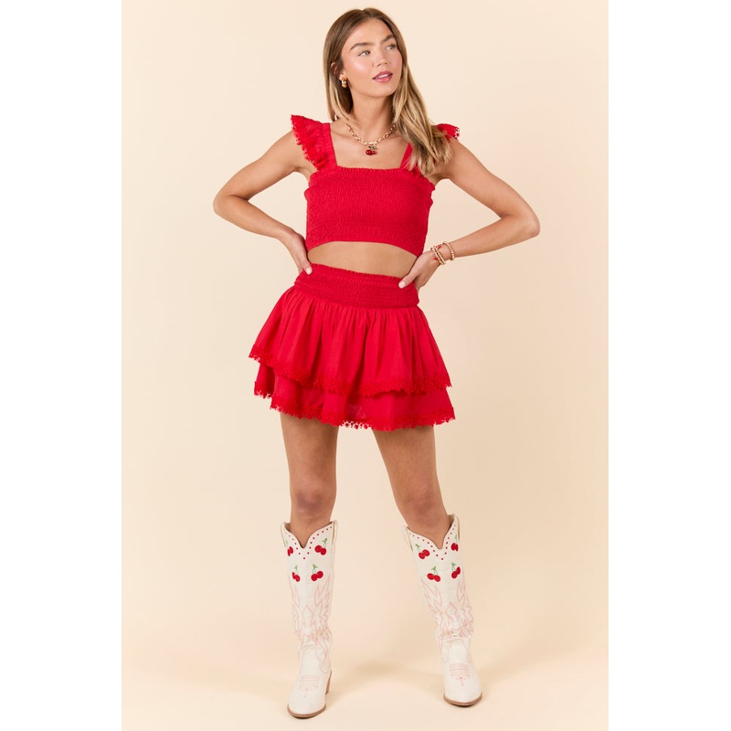 Sweet Talk Red Flutter Shoulder Tank and Skort Set