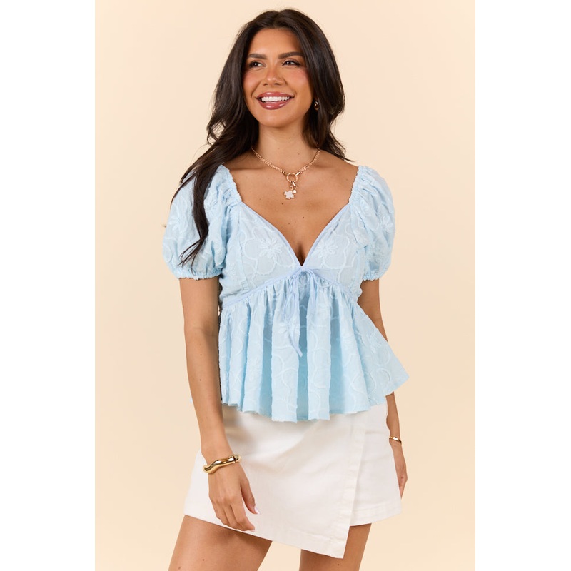 What You Get Baby Blue Floral Embroidered Top