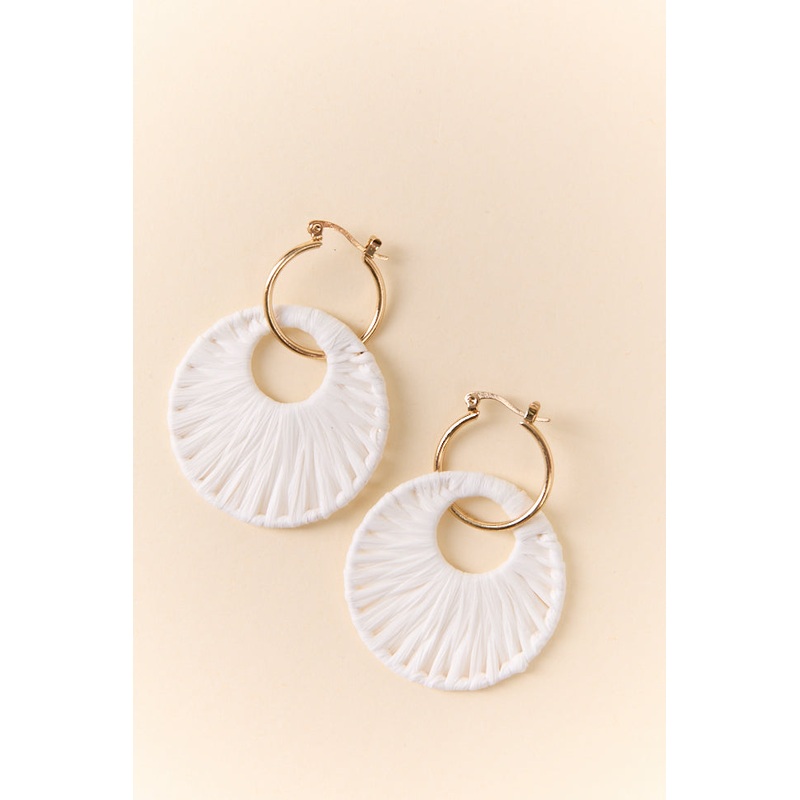 White Raffia Wrapped Disc Earrings