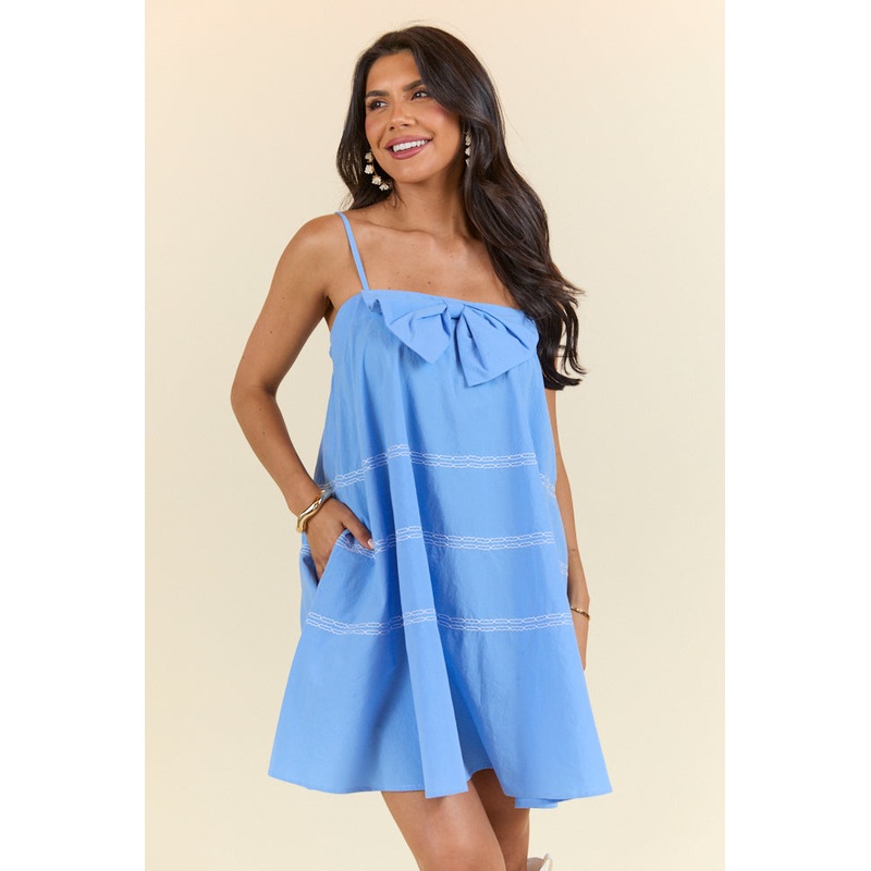 Wonderful Thoughts Blue Bow Tie Mini Dress