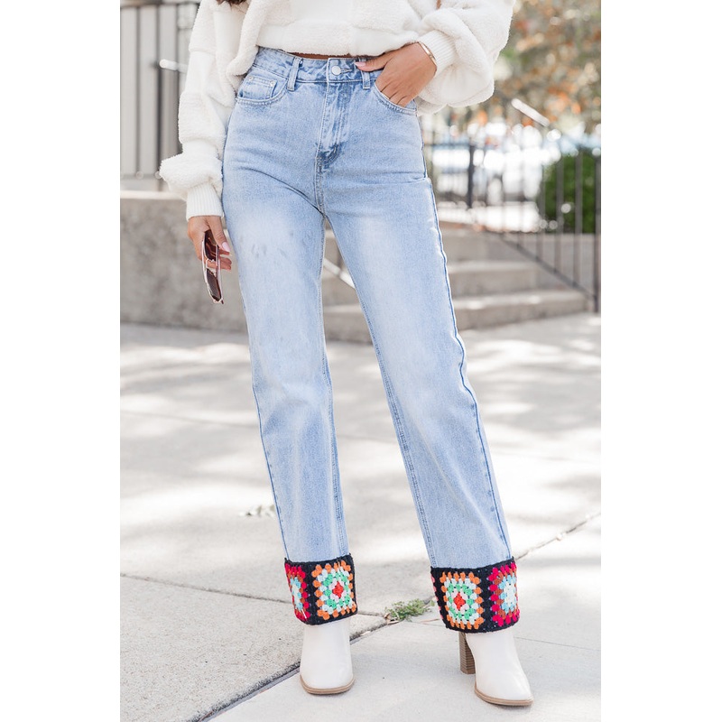 A Great Day Crochet Trim Straight Leg Jeans FINAL SALE