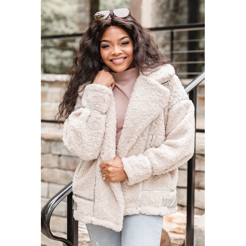 All Your Reasons Beige Sherpa Moto Jacket FINAL SALE