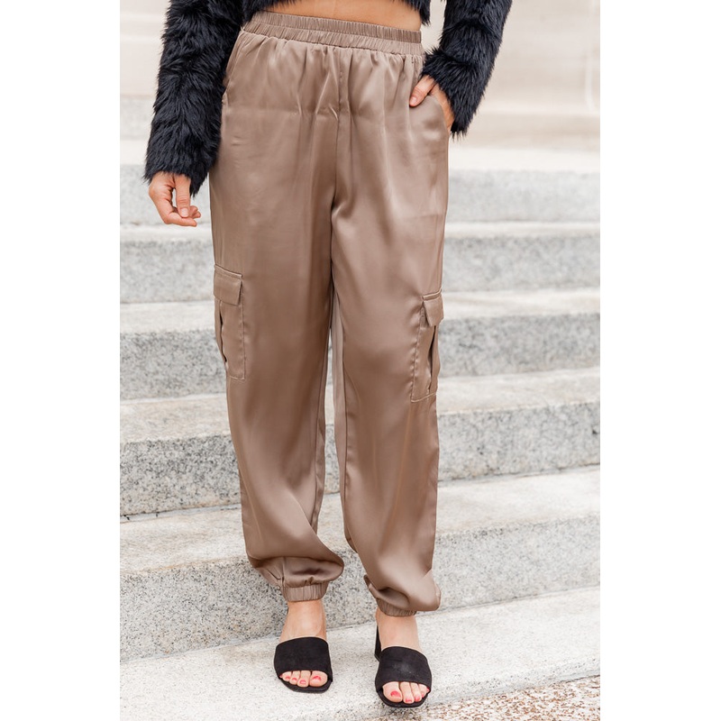 Day To Night Olive Satin Cargo Jogger FINAL SALE