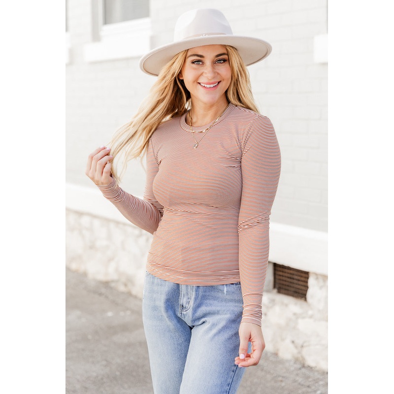 Endless Love Brown Ribbed Striped Tee FINAL SALE