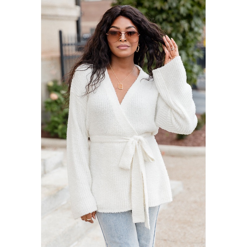 Find Your Purpose Cream Fuzzy Wrap Cardigan FINAL SALE