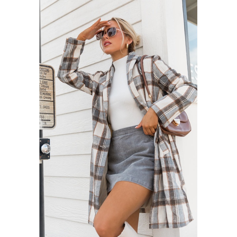 Get On Board Grey Plaid Coat FINAL SALE