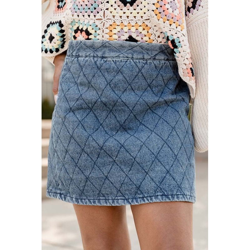 Greatest Way Quilted Chambray Mini Skirt FINAL SALE