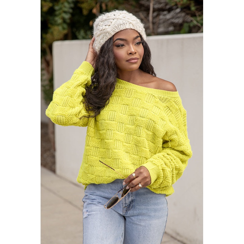 High Expectations Lime Woven Textured Sweater FINAL SALE