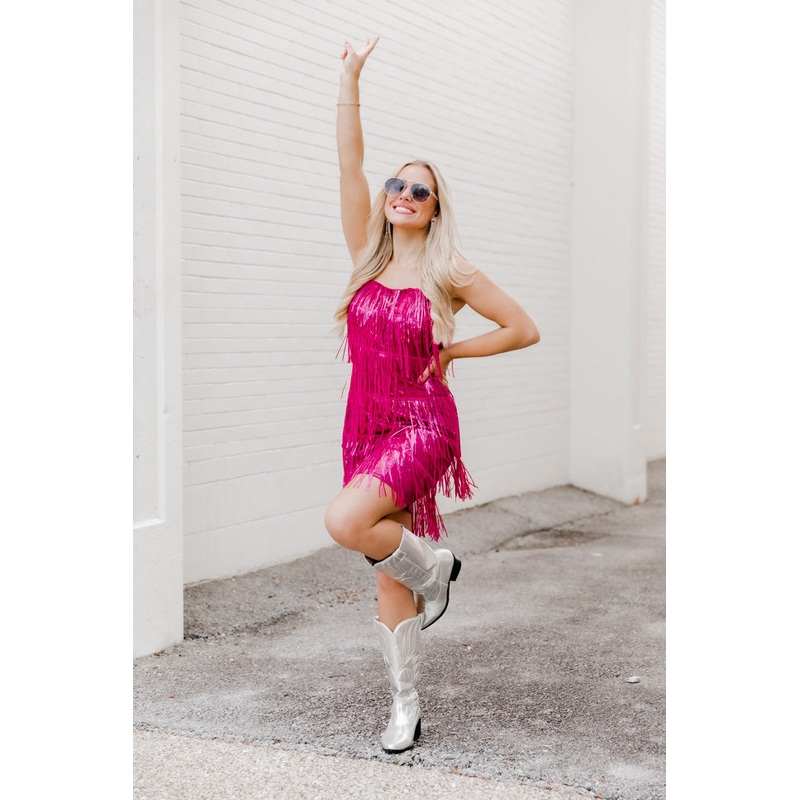 Just Ask Me Pink Sequin Fringe Tank Mini Dress FINAL SALE