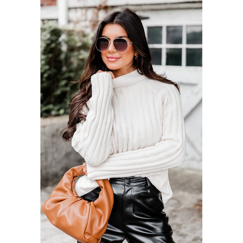Letting You Go Ivory Chenille Turtleneck Sweater FINAL SALE