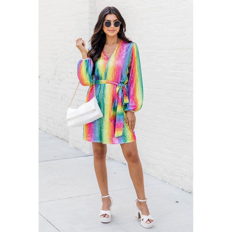 Light Up My World Rainbow Striped Sequin Mini Dress FINAL SALE