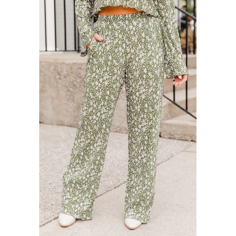 Moments We Live For Green Floral Textured Pants FINAL SALE
