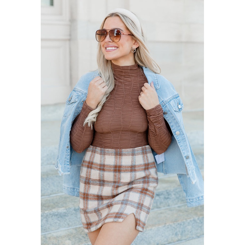 Right Next To You Brown Textured Mock Neck Top FINAL SALE