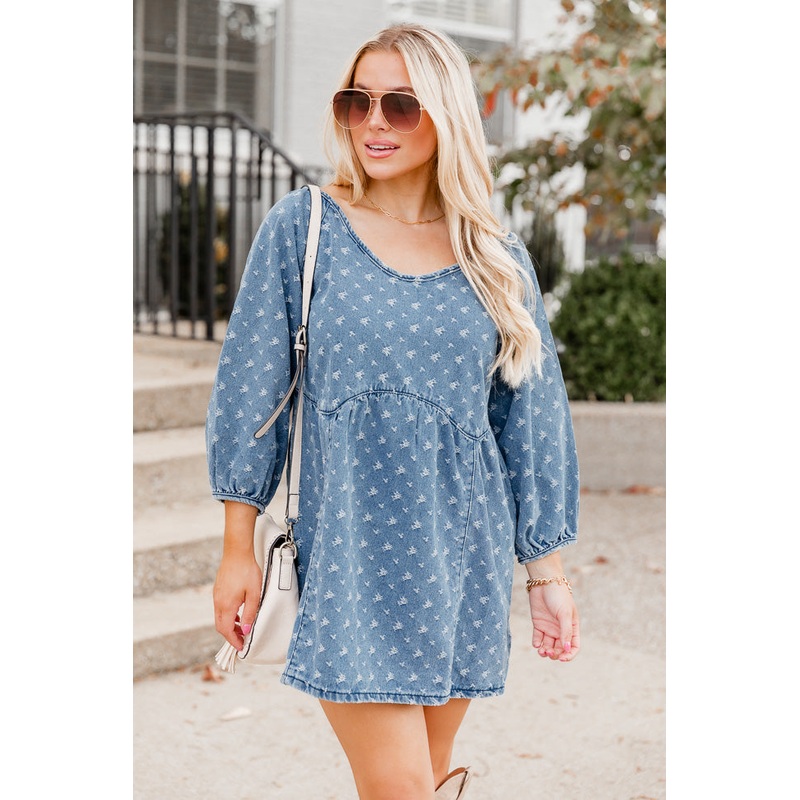 Shotgun Rider Denim Textured Babydoll Mini Dress FINAL SALE