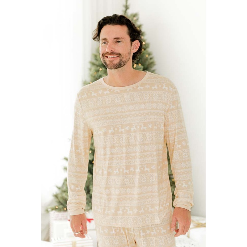 Snowy Days Men Beige and Ivory Fair Isle Pajama Top FINAL SALE