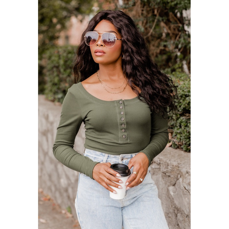 Talk About That Olive Henley Bodysuit FINAL SALE