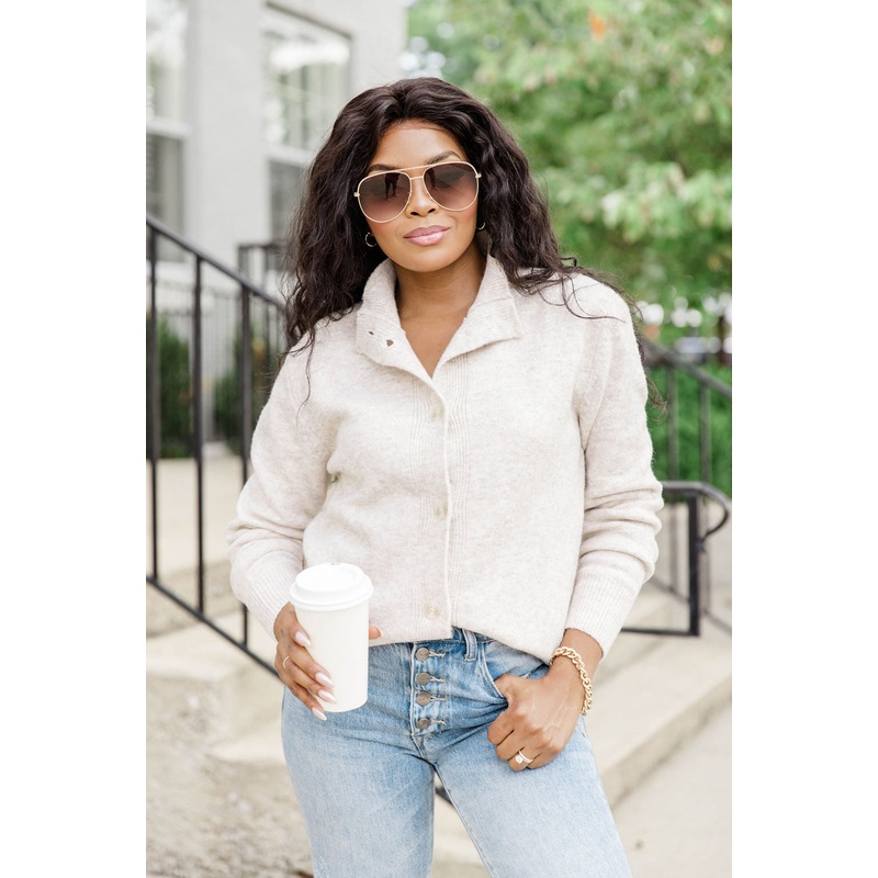 That’s Alright Beige Collared Cardigan FINAL SALE