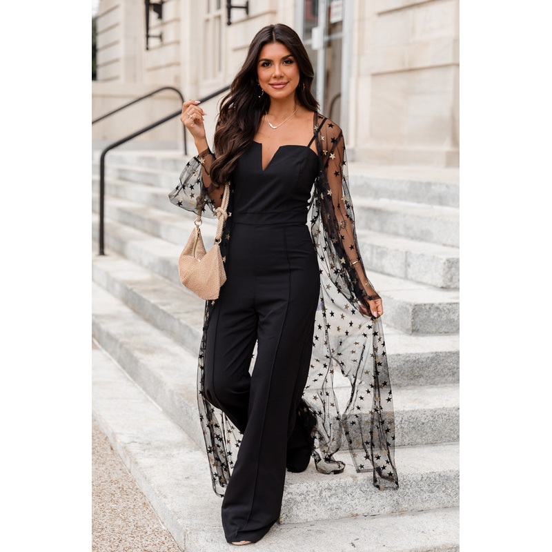Backstage Pass Black Mesh Star Embellished Kimono