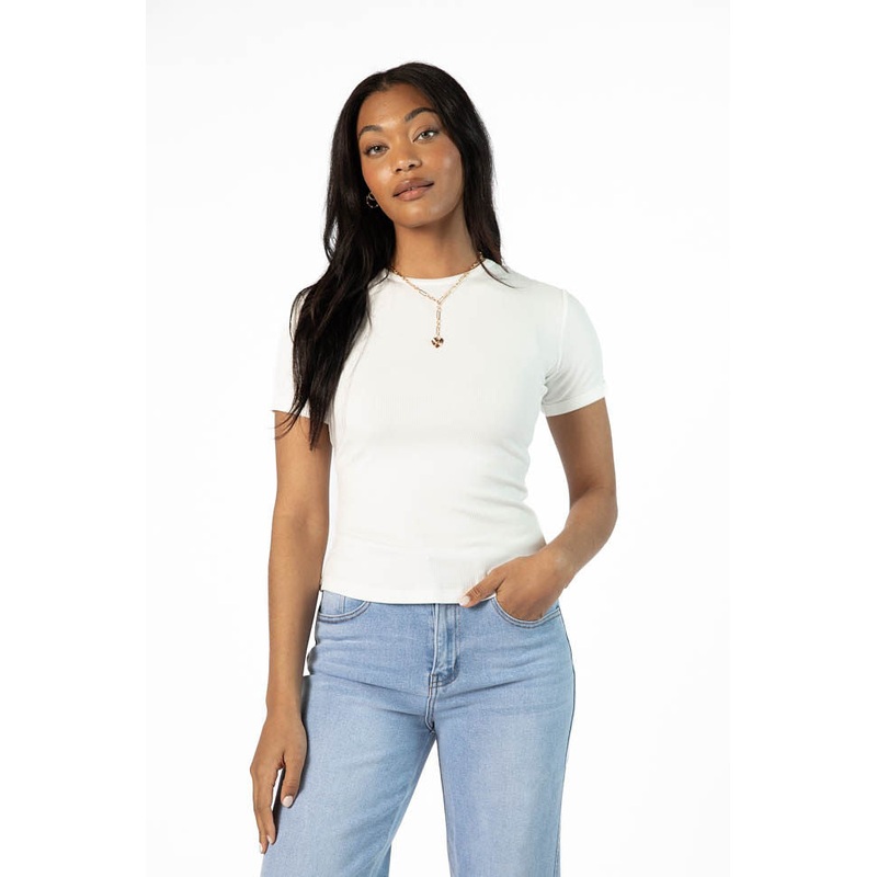 Everyday Essential Ivory Ribbed Crew Neck Tee
