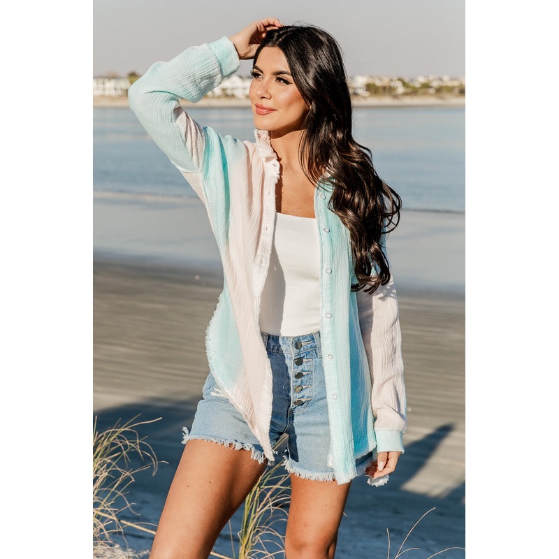 Let Me Adore You Cotton Candy Ombre Button Front Gauze Blouse FINAL SALE