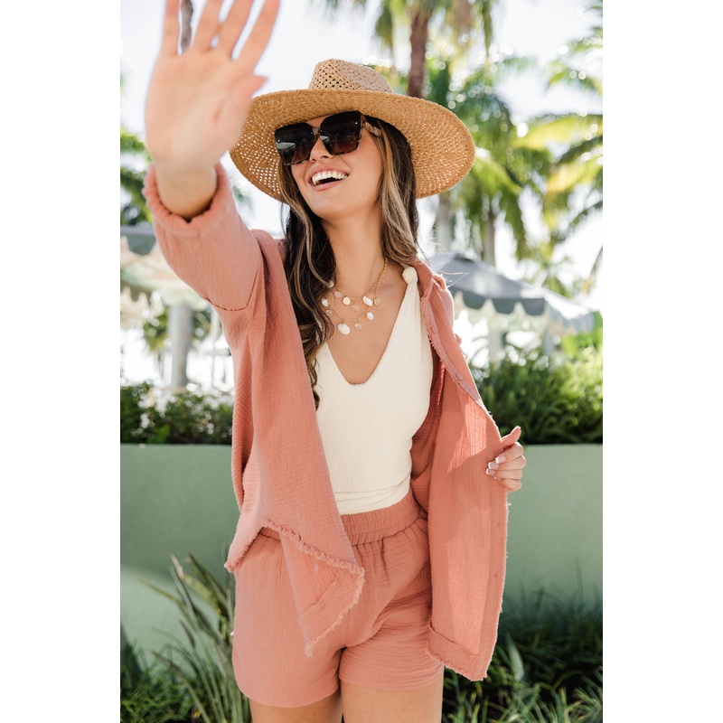Let Me Adore You Terracotta Button Front Gauze Blouse FINAL SALE