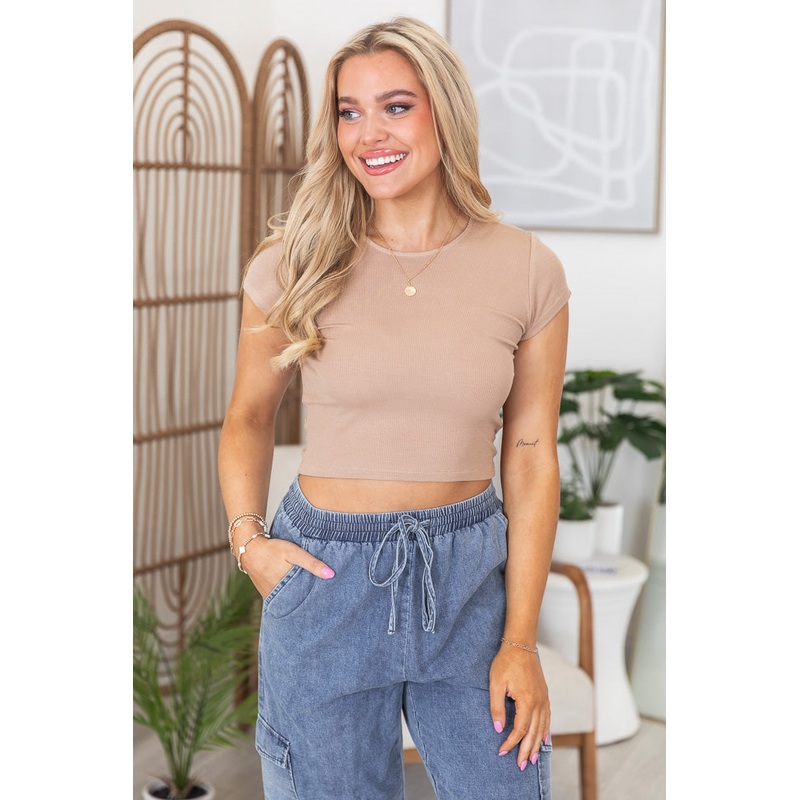 Make Your Choice Tan Ribbed Baby Tee