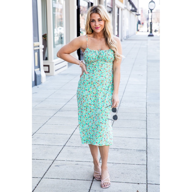 Moving On Green Floral Midi Dress FINAL SALE