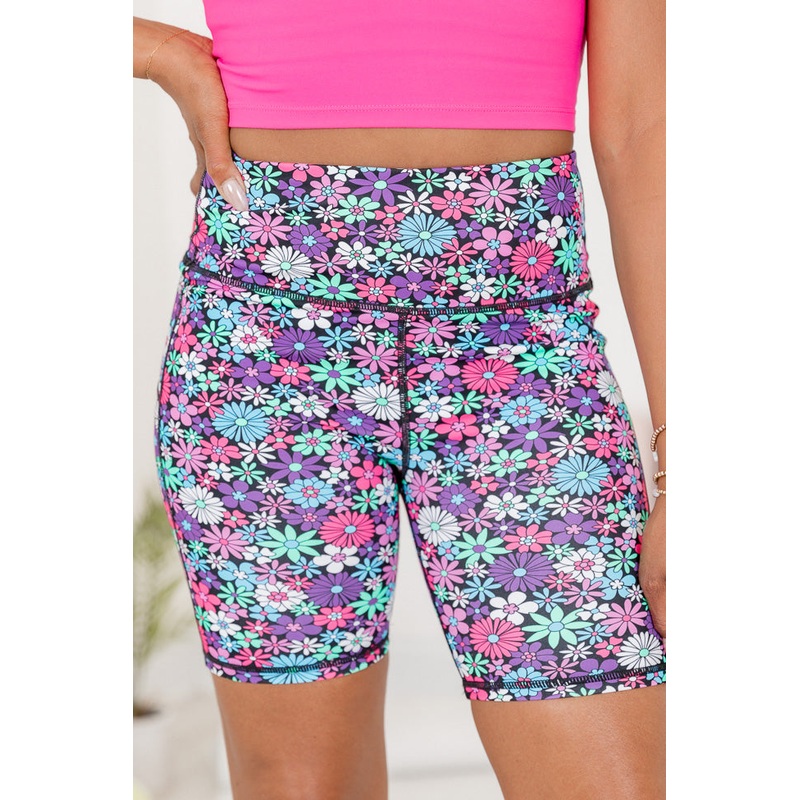 On The Bright Side Black Floral Biker Short FINAL SALE