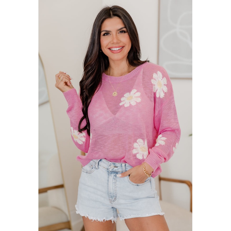 Oops-A-Daisy Pink Daisy Print Sweater