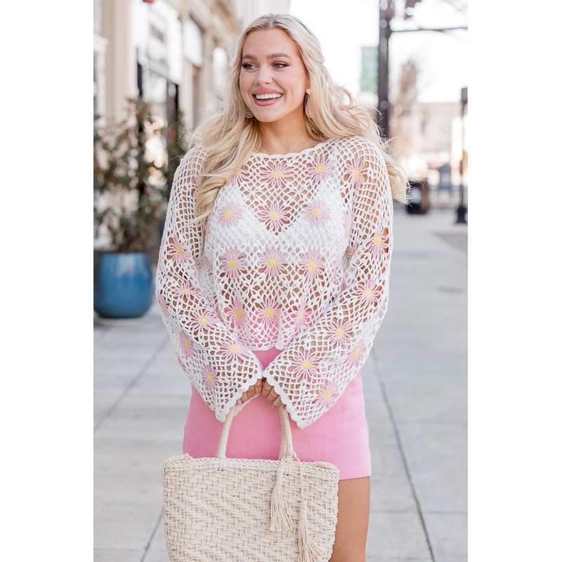 Right This Way Flower Crochet Sweater FINAL SALE