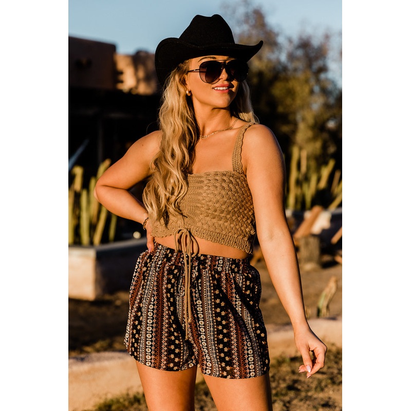 Stop The Music Brown Cropped Crochet Tank FINAL SALE