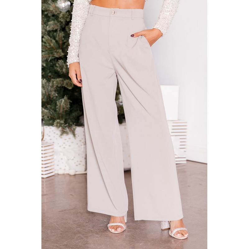 Swept Away With You Taupe Tailored Wide Leg Pants FINAL SALE