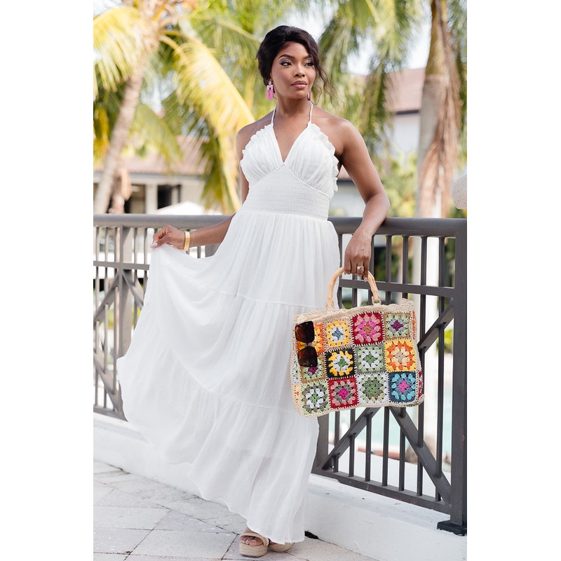 Take A Breath White Tiered Smocked Top Maxi Dress FINAL SALE