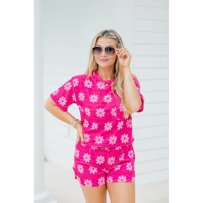 Always Be Around Pink Terry Daisy Lounge Top FINAL SALE