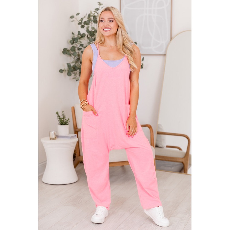 Day In The Life Neon Pink Jumpsuit FINAL SALE