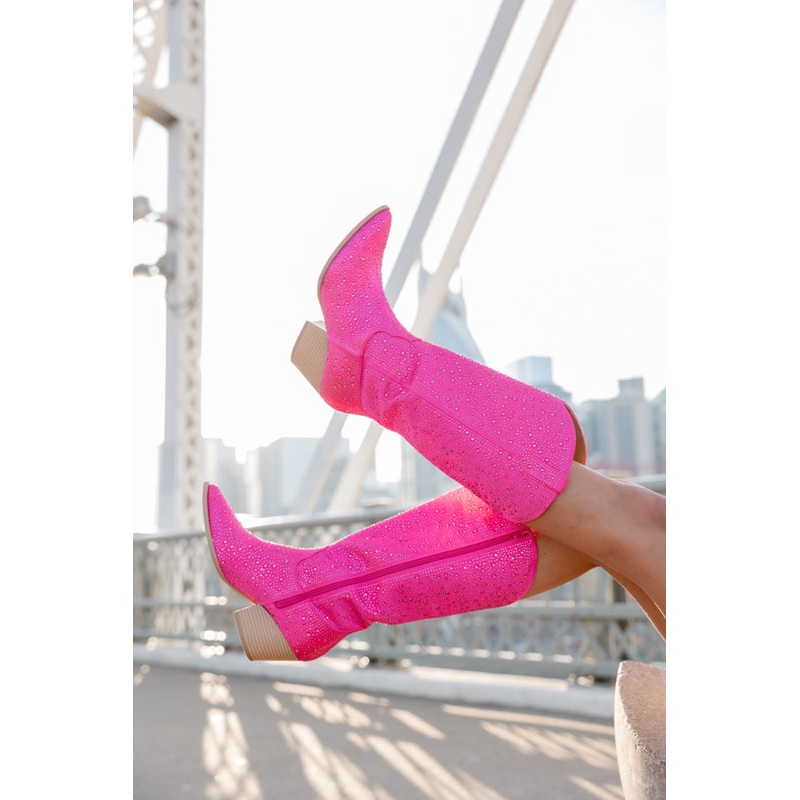 June Fuchsia Rhinestone Boots